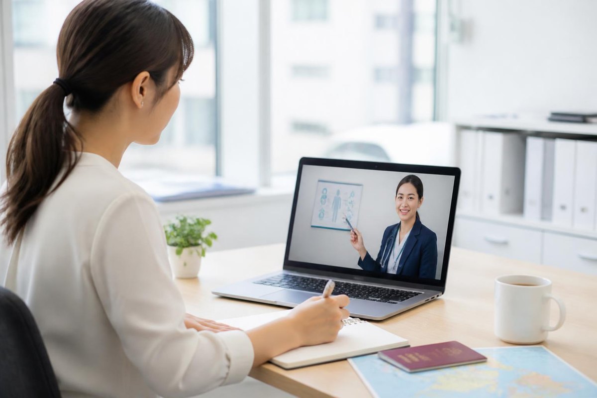 赴任前にオンライン研修を受ける社員（イメージ）